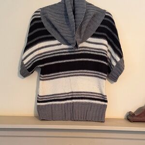 Striped Gray and Black Cowl Neck Sweater